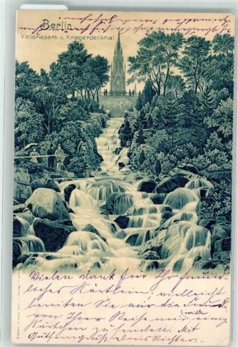 Kreuzberg 1899 Wasserfall im Victoria Park u. Kriegerdenkmal