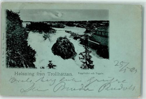 Trollhättan 1899 Mondschein Lithographie