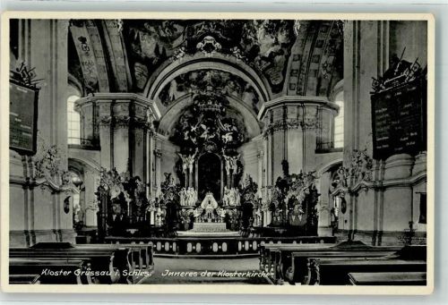 Grüssau Klosterkirche innen Staudte Postkarte