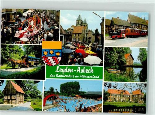 Legden Asbeck Dahliendorf Münsterland Lok Eisenbahn See Ruderboot Freibad Rutsche Schwimmbad Pferdewagen Wappen Regenschirm