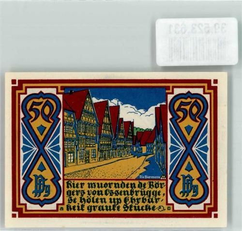 Osnabrück 1921 Gutschein über 50 Pfennig Stadthauptkasse Osnabrück Bierstraße