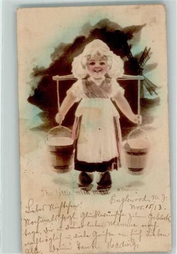 1913 das kleine Milchmädchen Windmühle sign. M. Steiner Hollandkinder