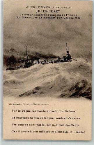 1915 Französisches Kriegsschiff Croiseur Cuirassé Jules Ferry in stürmischer See