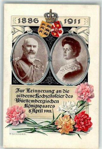 1911 Königspaar Nelken sign. Schnorr P. Wappen Blumentag