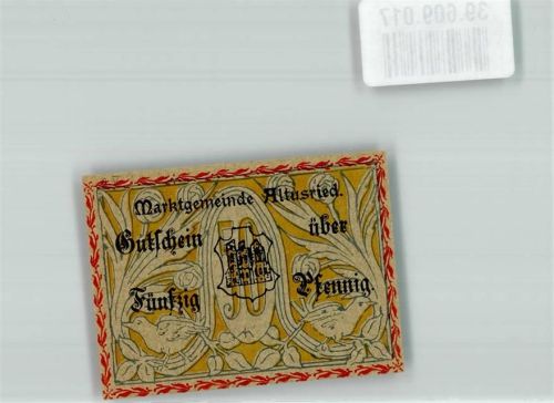 Altusried 1920 Notgeldschein 50 Pfennig Marktgemeinde Schwein Rüben