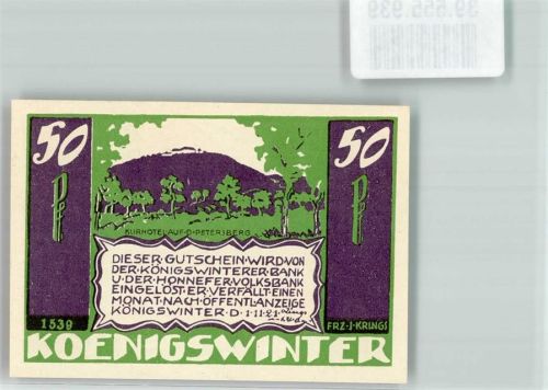 Königswinter 1921 50 Pf. Nr. 1539 Kurhotel auf Petersberg