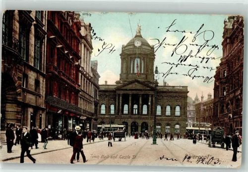 Liverpool 1903 Rathaus Town Hall Castle Street Omnibus