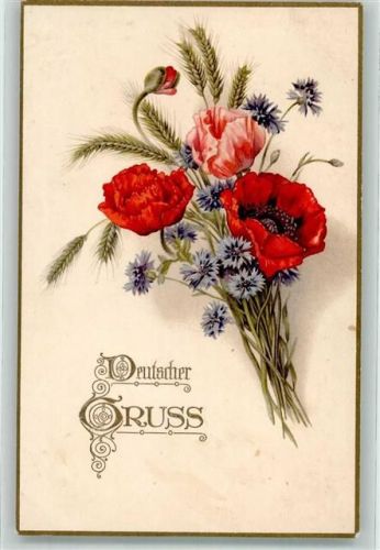 1916 Mohnblume Kornblume Deutscher Gruss