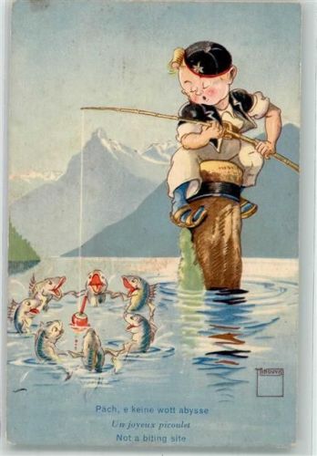 Appenzeller Tracht Junge angelt Fische Serie Nr. 9
