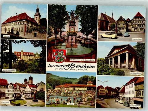 Bensheim Rathaus Schloss Schwimmbad VW Käfer Krankenhaus Marktbrunnen St. Georgskirche Hospitalplatz
