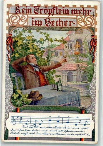 1914 sign. Ezel Kein Tröpflein mehr im Becher Bund der Deutschen in Niederösterreich Karte Nr. 145