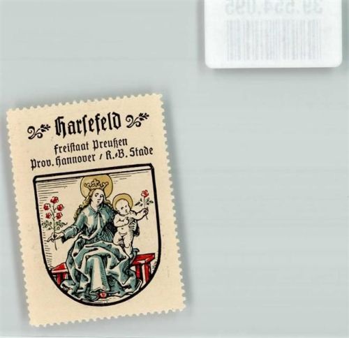 Harsefeld Vignette Freistaat Preußen Prov. Hannover Stade Wappen Frau Baby Kind Blumen Krone