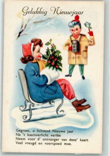 Glückwunsch Neujahr Winter Schlitten