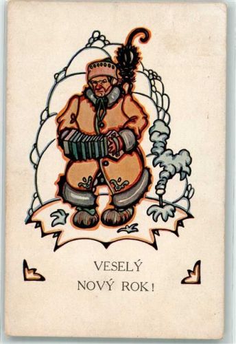 Usti nad Labem Frohes neues Jahr Ort lt. Stempel Lithographie sign. Tesinsky