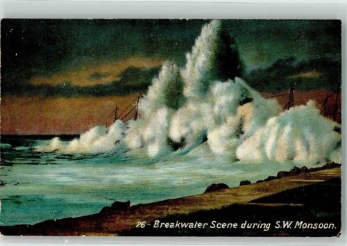Colombo Breakwater Scene during S.W. Monsoon Schiff Meer Ort lt. Recherche