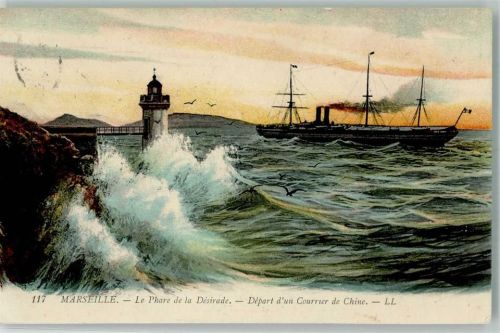 Marseille 1911 Frachtschiff Abfahrt eines Kuriers aus China LL Nr.117