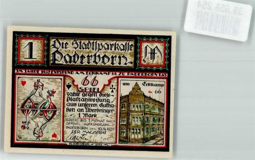 Paderborn 1921 1 Mark Im Jahre 1652 entstand am Eckkamp 66 das Spiel 66
