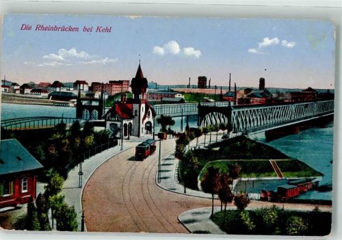 Kehl 1915 Straßenbahn Rheinbrücken Feldpost WK I