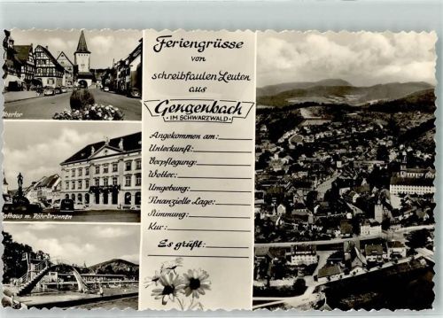 Gengenbach Feriengrüsse von schreibfaulen Leuten Obertor Rathaus Röhrbrunnen Schwimmbad Blumen Auto