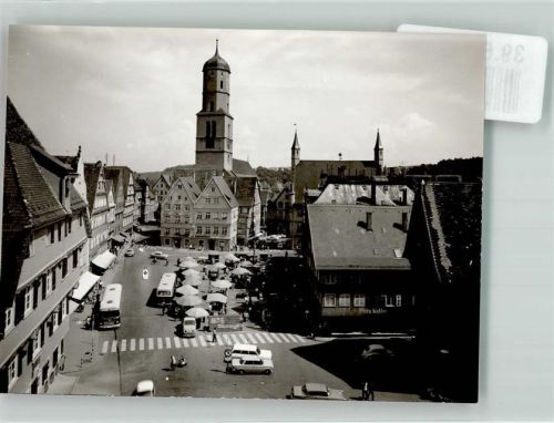 Biberach Foto Original aus Archiv eines Ansichtskartenverlags Marktszene Marktplatz Omnibus Oldtimer Ort handschriftlich
