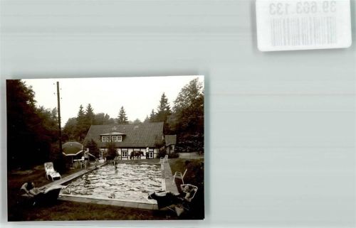 Senne I Wohnhaus Pool Bademode Liege Schwimmbecken Pony Sonnenschirm Ort handschriftlich Foto Original aus Archiv eines Ansichtskartenverlags