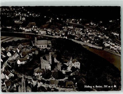 Dilsberg Fliegeraufnahme mit Burgfeste und Ev. Kirche Verlag Hermann & Co.