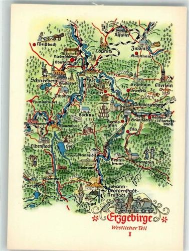 Aue Landkarte Erzgebirge Westlicher Teil I