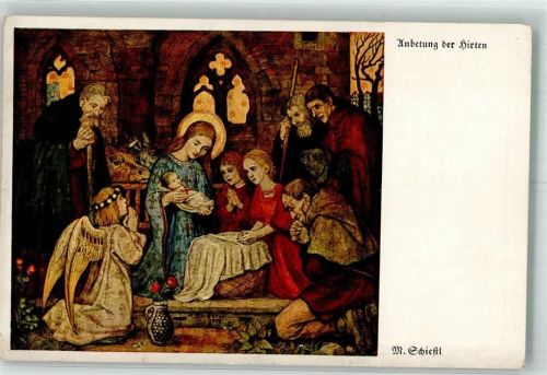 Anbetung der Hirten Christkind Engel Stall Verlag Hermann A. Wiechmann Sammlung 128