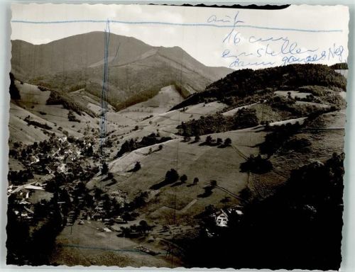 Untermünstertal Fliegeraufnahme des Tales Foto Original aus Archiv eines Ansichtskartenverlags Ort handschriftlich Farbmarkierungen auf der Bildseite
