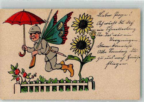Soldat mit einem Regenschirm als Schmetterling , so könntest du nach Hause fliegen
