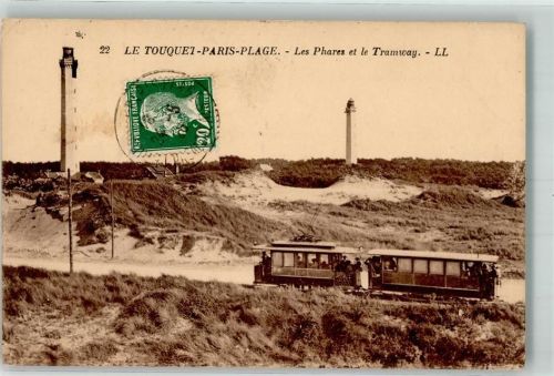 Le Touquet-Paris-Plage Leuchtturm Straßenbahn Briefmarke Bildseite