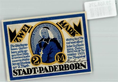 Paderborn 1921 2 Mark Ferdinand I. Freiherr von Fürstenberg