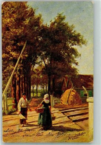1909 Bahnübergang Tracht Plaudern