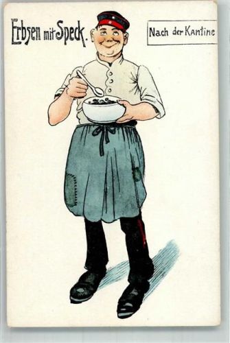 Deutscher Soldat träumt von Erbsen mit Speck E.H. & Co.i.B. 640 Militär Humor WK I Künstlerkarte