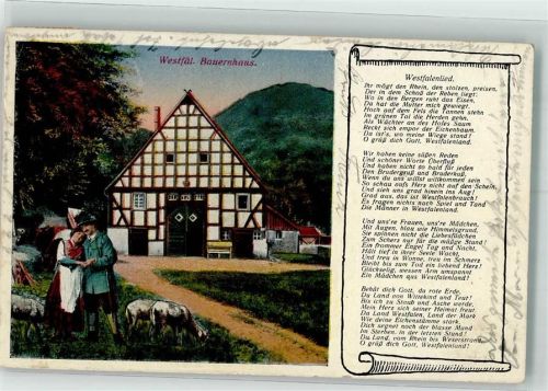 Bestwig 1918 Westfalenlied Bauernhaus Tracht Schafe Ort lt. Stempel
