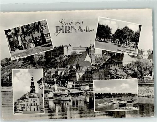 Pirna 1963 Am Plan Rathaus Dampfschiffanlegestelle Platz der Solidariät Schloss