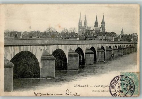 Moulins 1905 Kirche Pont Règemontes Briefmarke Bildseite