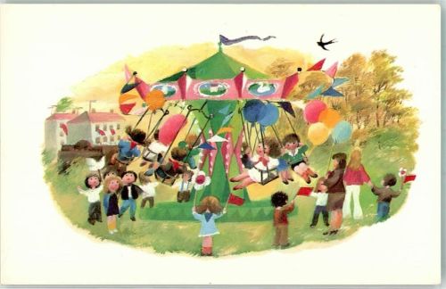 1982 Entwurf S. Linke Planet Verlag Karussell Kinder Luftballons