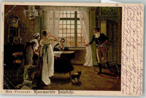 1905 sign. Volkhart Max Unerwartete Heimkehr Biedermeier Poesie / Liebe