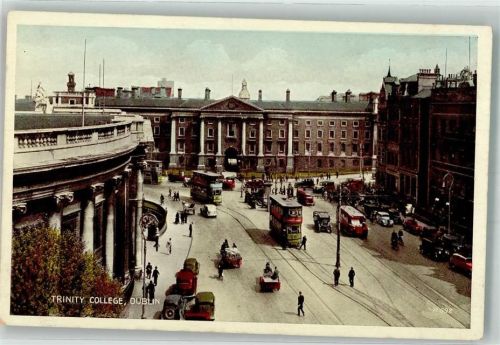 Dublin Foto AK Straßenbahn Auto Trinity College