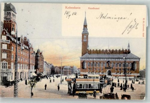 Kopenhagen 1904 Rathaus Straßenbahn