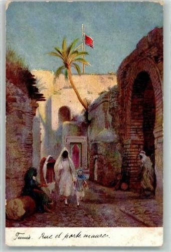 Tunis 1906 Gasse Tracht Rue et Porte maure