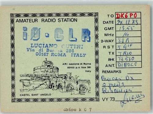 Roma 1973 Amatuerfunk QSL-karte I0-CLR Castel Sant Angelo