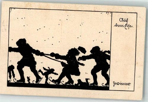 Auf dem Eis Schlittschuhe Verlag Die Garbe Serie 6. Scherenschnitt 1918