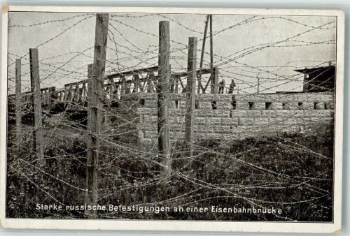 1916 Starke russische Befestigungen an einer Eisenbahnbrücke Imberg & Lefson 256 Feldpost WK I Landwehr Division Bredow