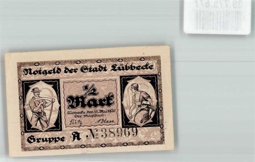 Lübbecke 1920 1/2 Mark Gruppe A No. 38969 Städtische Sparkasse