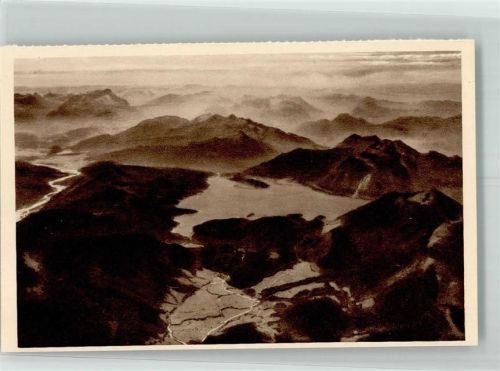 Kochel 1934 Reichswinterhilfe-Lotterie Bild 163 Fliegeraufnahme von Walchensee mit Zugspitze Das schöne Deutschland