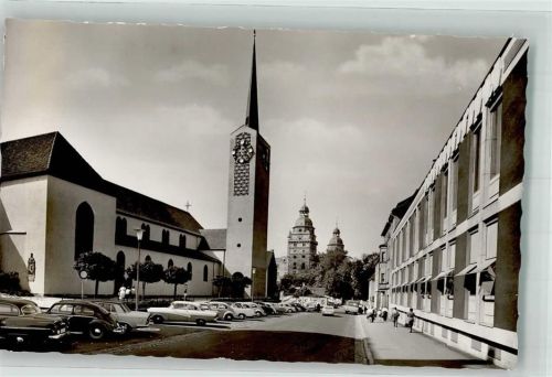 Aschaffenburg Kirche St. Agatha Schloss Auto Foto AK
