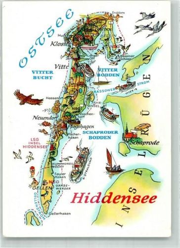 Insel Hiddensee sign. Hoppe Die Insel mit Sehenswürdigkeiten und Boddengewässern Verlag VEB Bild und Heimat
