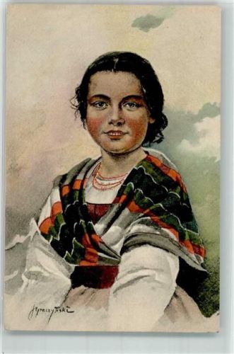 Frau in Tracht Künstlerkarte